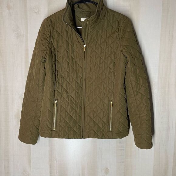 J. Crew Olive green quilted‎ jacket coat, size small - Picture 4 of 14